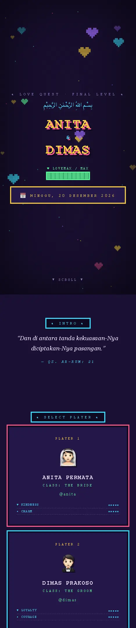 Pratinjau undangan 8-bit Arcade — Pernikahan